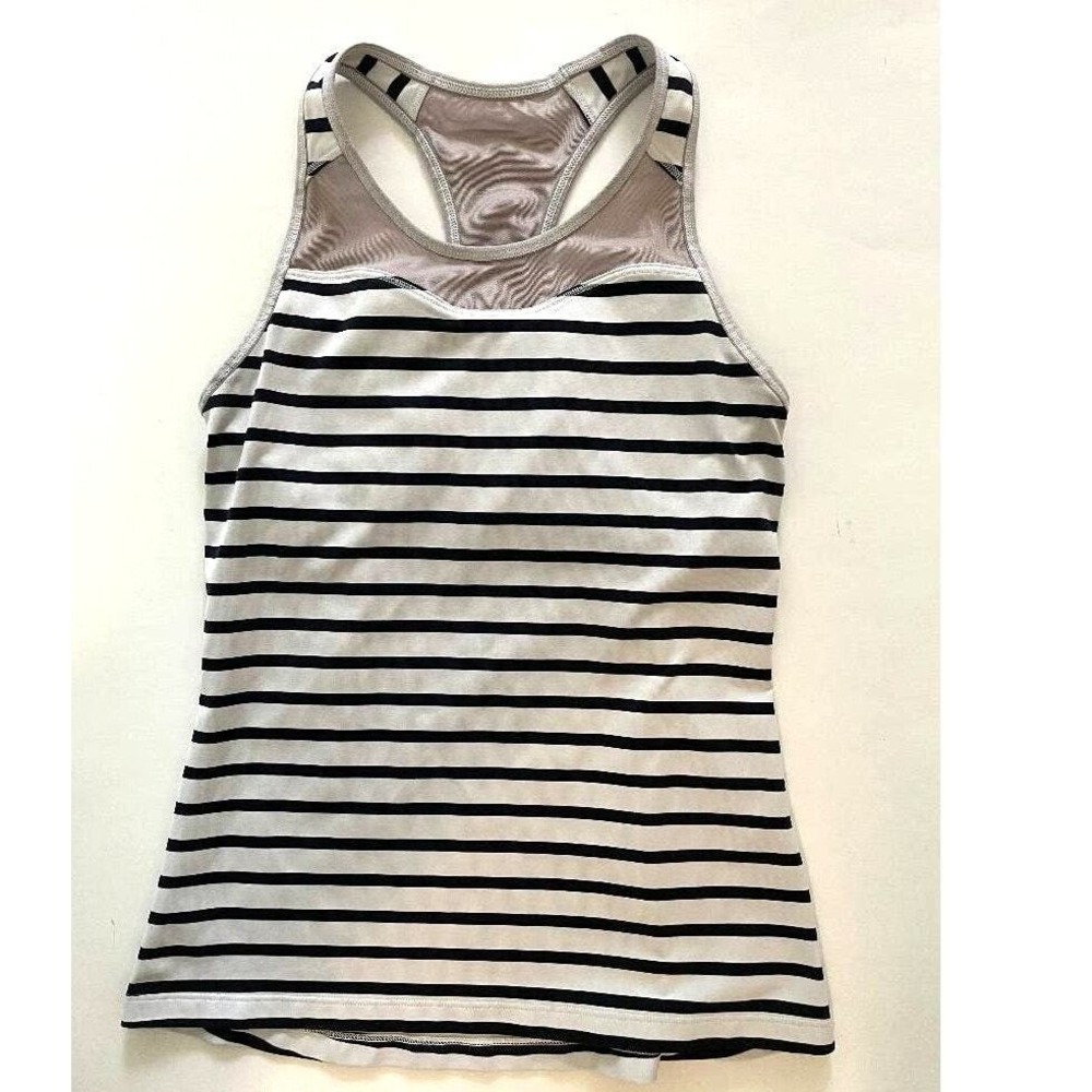 Athleta Striped Racerback Workout Tank Top with Shelf Bra Black White Size XS - Picture 8 of 9